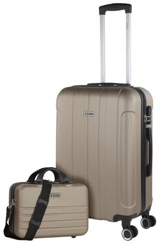 ITACA - Set valigie - Set Valigie Rigide Offerte. Valigia Grande Rigida, Valigia Media Rigida e Bagaglio a Mano. Set di Valigie con Lucchetto Combinazione TSA, Champagne