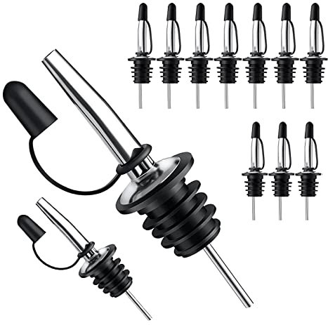 Pafusen 12 Pack Stainless Steel Speed Pourers Spouts with Tapered, Liquor Pourers with Rubber Cap, Hygienic, Dishwasher Safe, Fits most Classic Bottle's Lip up to 3/4 (12)
