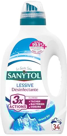 Sanytol - Lessive Désinfectante - Grand Air - 1,7 L - Tout Type de Linge, Préserve Fibres et Couleurs à Toutes Températures - Bactéricide, Virucide - Sans Javel