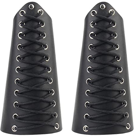 2 Stück Wikinger-Leder Armschienen, mittelalterliche Manschetten Lederarmbänder, Punk-Ritter-Bogenschießen-Armschienen für Männer und Frauen (Schwarz)