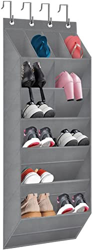 TIOYOTY Over The Door Shoe Organizer With Large Deep Pockets - Hanging Rack for Narrow Doors, Multifunction Shoe Holder for Dorm Closet, Grey