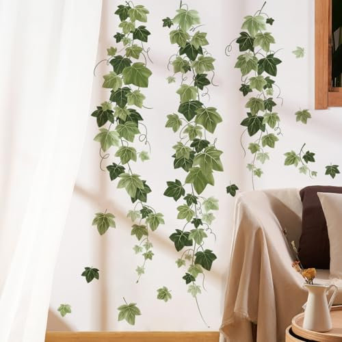 Runtoo Stickers Muraux Feuilles de Plantes Vertes Autocollant Mural Lierre Vignes Deco Stickers Salon Salle de Bain Cuisine Chambre Enfants Bébé Décoration