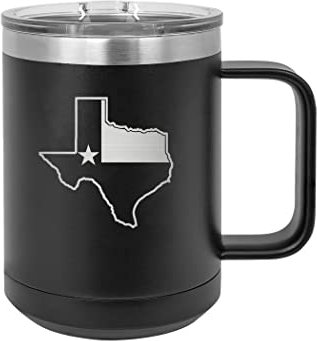 Rogue River Tactical Texas State Flagge, robuster Edelstahl, schwarzer Kaffeebecher mit Deckel, tolle Geschenkidee für jeden texanischen TX