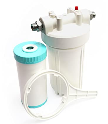 Boîtier de filtre Big Blue avec filtre à eau en polyphosphate de 10 x 4,5 et connecteurs en acier inoxydable 3/4 pour machine à laver et lave-vaisselle.