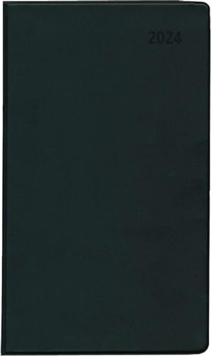 Taschenplaner schwarz 2024 - Bürokalender 9,5x16 cm - 32 Seiten - mit Registerschnitt - 1 Monat auf 2 Seiten - faltbar - Notizheft - 530-1020