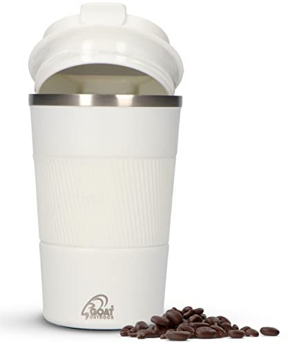 GOAT Outdoor Edelstahl Kaffeetasse To Go – Thermosbecher – Teetasse – Reisebecher – Auslaufsicher – 380ml (Weiss)
