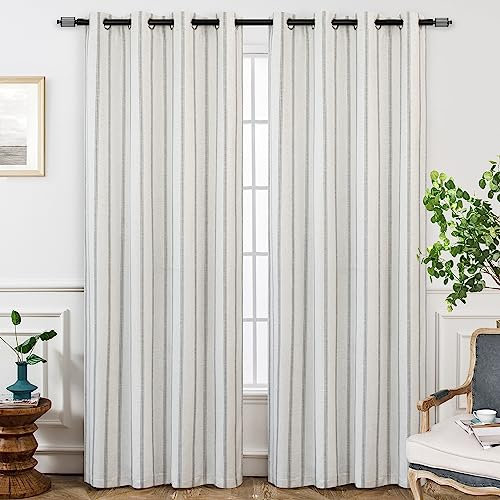 DriftAway Farmhouse Verdunkelungsvorhänge aus Leinen-Mischgewebe, 250 cm lang, für Schlafzimmer, vertikal gestreift, bedruckte Leinenvorhänge, wärmeisoliert, gefütterte Behandlungen für Wohnzimmer, 2
