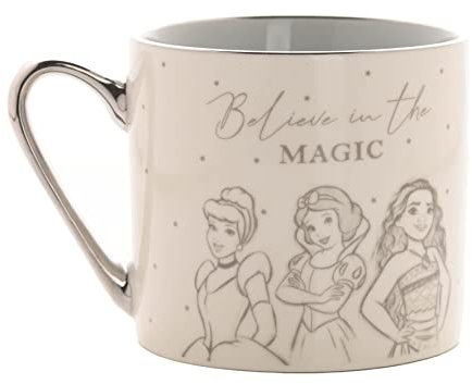 Disney 100 - Taza premium con texto en inglés Believe in The Magic, con caja con tapa y papel de aluminio