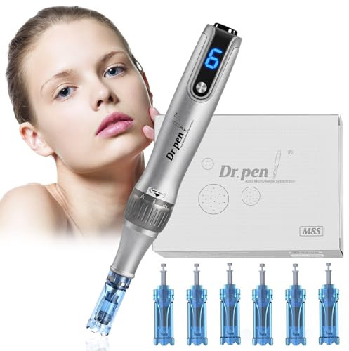 Dr pen, Dermapen Stylo électrique sans fil M8S Microneedle avec cartouches 36 PIN х 3 et 12 PIN х 1 Aiguilles pour les rides, les vergetures, les cicatrices et la perte de cheveux