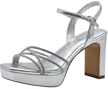 Tamaris Damen Sandalen mit Absatz Vegan Blockabsatz Sommer; SILVER/metallic; 38