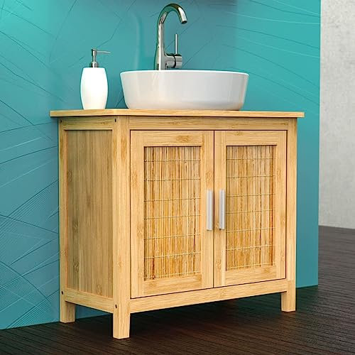 ZQQLVOO Badezimmer Wandschrank Bodenstehender Schrank EISL Waschbeckenunterschrank Bambus 67x28x60 cm für Bad, Küche, Wohnzimmer oder Schlafzimmer