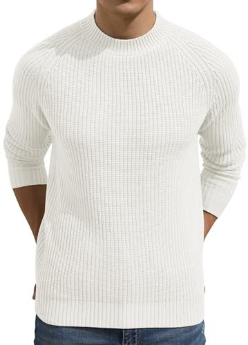 Sailwind Pull Col Rond pour Homme Top Léger Tricoté Manches Vintage Basique Slim Sweat Chaud pour Automne Hiver (Blanc, L)