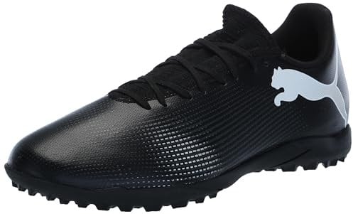 PUMA Men's Future 7 Play Turf Trainer Soccer Cleats Sneaker, Black White, 9.5 UK
