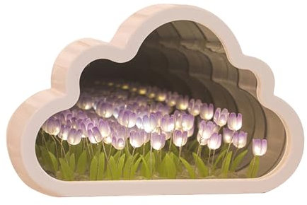 Tulpe Nachtlicht Spiegel, Dekorative Wolkenspiegel Nachtlampe, DIY Tulpe Wolke Schreibtischlampe, LED Lampe Schlafzimmer Dekor für Teenager Mädchen Kreatives Geschenk für Freunde, Geburtstag,