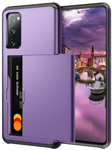 Coolden for Samsung S20 FE Case Wallet Shockproof Heavy Duty Protective Hard PC Back Rubber Bumper Card Holder Wallet Cases Cover for Samsung Galaxy S20 FE Phone Case (Grey Purple)