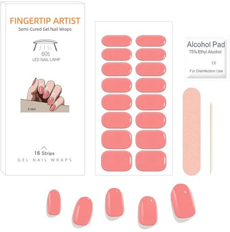 Ceboic UV Nagelfolien Selbstklebende, 16PCS Gel Nagellack Streifen Full Wraps Nagelaufkleber, Rosa Sonnenuntergang Gel Nagelfolien UV Härtend für Maniküre in Salonqualität, UV/LED-Lampe Erforderlich