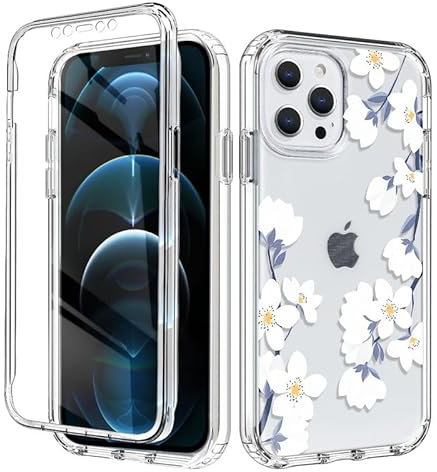 Foonary Cover per Apple iPhone 14 Pro 6,1 Custodia, 360 Gradi Trasparente Integrata Pellicola Protettiva Case, Aesthetic Fiore 2 Design PC Bumper + TPU Antiurto Silicone Cellulare per iPhone 14 Pro