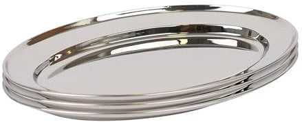 Argon Tableware 25 x 17cm Serving Platters - 3 Pack - Stainless Steel Chrome Dinner Tray Oval Plate Small Appetizer Serving Dishes for Party, Events, Table Service, Snack Platters
