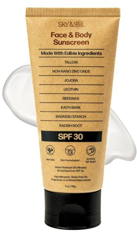 Sky and Sol Crema solare minerale naturale SPF 30 85 g: grani naturali e ossido di zinco sicuro per barriere coralline impermeabile senza profumo formula senza grasso per viso e corpo
