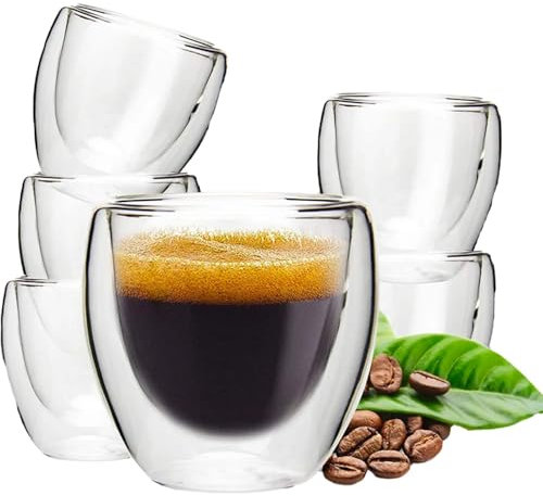 kumini Espressoglas (6 x 80ml), Espressoset doppelwanding, Espressotasse, transparent, Espressogläser, Borosilikatglas, Dessertglas, Thermogläser, Mokkatassen