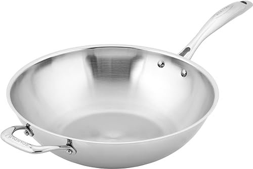 SCANPAN STS Edelstahl Wokpfanne 32 cm | Multifunktionale Wok-Pfanne Induction mit Aluminiumkern, Schräge Seiten | Bratpfanne für alle Herdarten | Ofenfest
