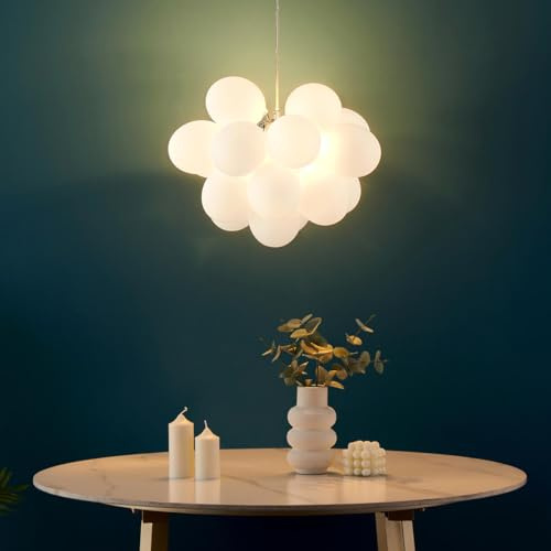 KOSILUM – Pendelleuchte zeitgenössisch mit 17 weißen Gläsern – Bartali, warmweißes Licht, Beleuchtung für Wohnzimmer, Schlafzimmer, Küche, Flur – G9 – IP20
