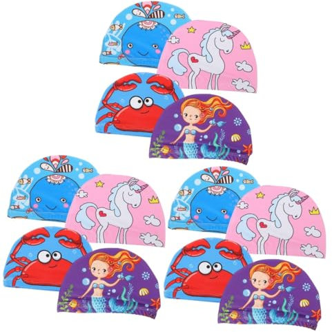 VANZACK 12piezas Gorro De Natación Flexible para Adultos Transpirable para Piscina y SPA Protección del Cabello Diseño Divertido Cangrejo
