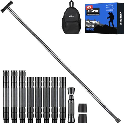 aiGear Trekkingstöcke/Wanderstöcke | Upgraded Aluminium Taktische Pole Taktischer Stock | Outdoor 5/6/7/8 Rohre Trekking Stöcke | für Frauen Männer Rucksack Wandern Camping | NWT8-BK