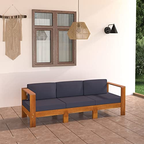 Buzaza 3-Sitzer-Gartensofa mit Dunkelgrauen Auflage Outdoor LoungemöBel Balkonbank Kleiner Balkon Garten Sofa Outdoor Lounge Bank Outdoorn Massivholz Akazie