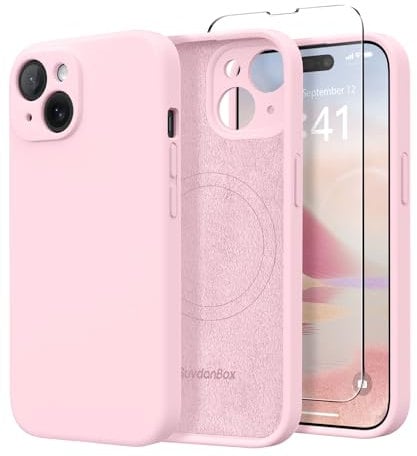 SuydanBox Magnetic for iPhone 13 Case, Compatible with MagSafe, [Full Camera Protection][Screen Protector] Silicone Shockproof Protective Phone Case for iPhone 13 6.1, Chalk Pink