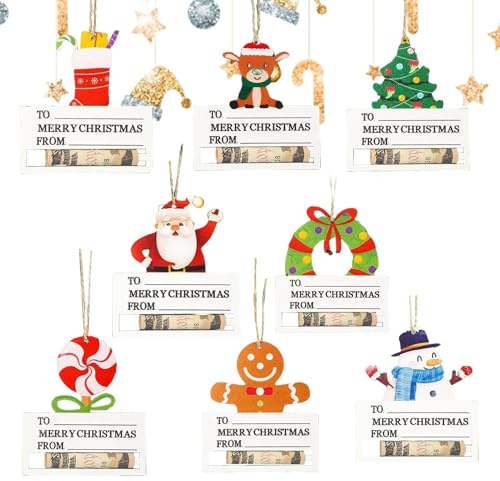 Lot de 8 porte-billets de Noël en bois pour décorations de trésorerie | Décorations pour sapin de Noël, cartes d'argent pour argent