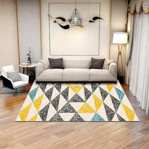 AITROMNI Runner Kinder Teppich Grau gelb blau Dreieck geometrisches Design Sofa pflegeleicht Kinderzimmer Teppiche 120X200CM