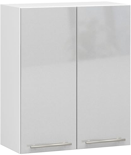 AKORD | Küchenhängeschrank - Oliwia W60 | 2 Regalböden & 2 Tür Küche Schrank | Einbauküche Küchenzeile Küchenmöbel Küchenschränke | Laminierte Platte | 60 x 30 x 72 cm | Weiß & Metallic Glanz