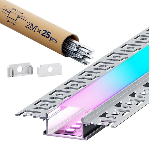 Shine Plus 25 LED Trockenbauprofile 2 m für LED-Streifen, Eingebauter-Kanal mit Diffusor, Ideal für indirekte Decken- und Wandbeleuchtung Die Innenbreite des Profils beträgt 20,2 mm.