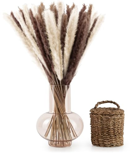 Blumtal Pampasgras Mix Natur + Weiß - 30 Stück Extra Fluffiges Deko XXL ca. 58-60 cm - Boho Wohndeko