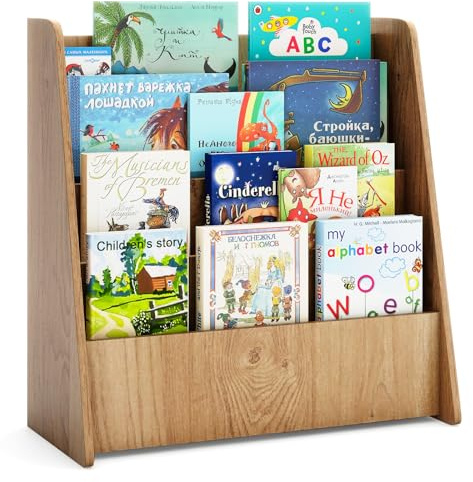 COSTWAY Bibliothèque Enfant en Bois à 4 Niveaux de Compartiments Ouverts, Étagère à Livres avec Patins Antidérapants, Meuble Rangement Jouet Montessori pour Bureau Chambre d’Enfant, 57,5x26,5x59cm