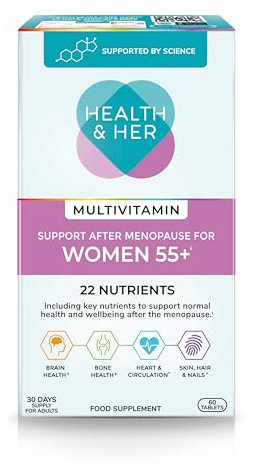 Health & Her Multivitamin Support After Menopause for Women 55+ - Supplements for Women - Nutrition and Wellbeing Support - 1 Month Supply, 60 Tablets - Vegan & Gluten Free