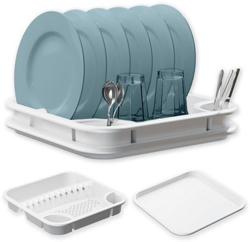 Mypicompany. Escurreplatos Plastico con Bandeja de Goteo - Escurridor de Platos Plastico para Fregadero, Diseño Compacto y Duradero, 38.5 x 38.5 x 8.5 cm. Escorredor de Louça Blanco.