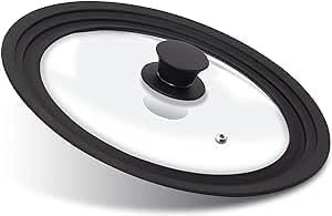 MIXEL Universal Silicon Lid for Pots, Pans, and Skillets, Tempered Glass with Silicone Handle, Heat Resistant, Safe and Easy To Use (16 X 20cm)