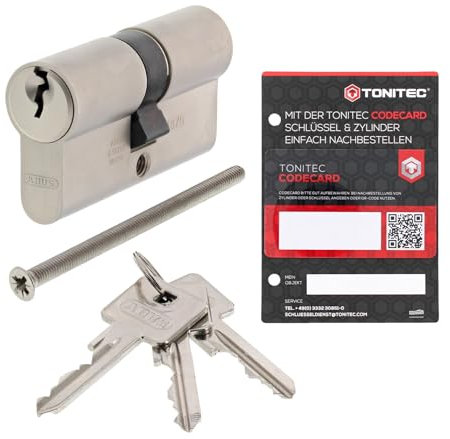 ABUS A93 Schließzylinder gleichschließend individuell gefertigt, Türzylinder Schließanlage mit 3 Schlüssel und ToniTec Codecard, Profil C73 Größe 28/32 mm Doppelzylinder