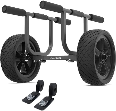 GanFindX Heavy Duty Kayak Cart | Adjustable Foldable Trolley with Durable Wheels, Portable Kayak Transport Cart, Tie-Down Straps Included (Heavy-Duty 11 inches Edition)