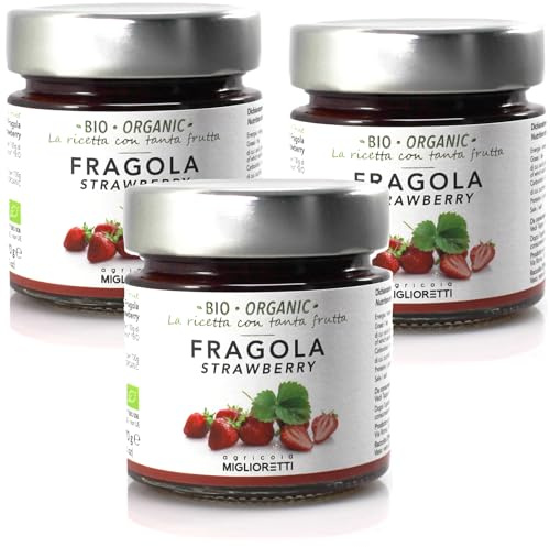 Agricola Miglioretti Confettura di Fragole Biologica 3x270g – Ideale per Colazione, Dolci e Dessert con Fragole fresche e Zucchero di Canna, Senza Pectina e Conservanti, Naturale e Genuina