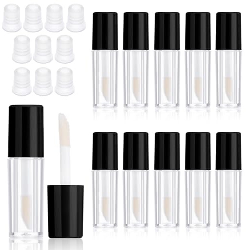 10 Stück 1,2 ml Mini Lipgloss Tuben, Durchsichtige Leere Lipgloss-Tuben mit Applikator und Gummieinsatz für Verschiedene Proben, Reisen, geteiltes Aufladen, DIY-Make-up | Black