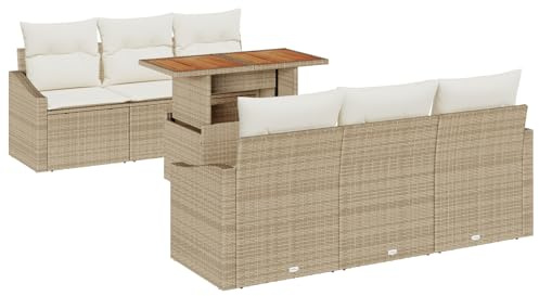 vidaXL 7-teiliges Garten-Sofa-Set mit Kissen | Gemütliches Outdoor-Sitzen in Naturbeige, Platz für 6 Personen, stylische Möbel, modulares Lounge-Patio-Sofa