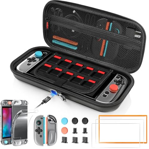Auarte Tasche für Nintendo Switch 2, Tragetasche Zubehör für Switch 2 mit 2 Displayschutz mit Positionierhilfe, 4 Daumengriff und 5 Staubschutz (Kabel Nicht Enthalten)