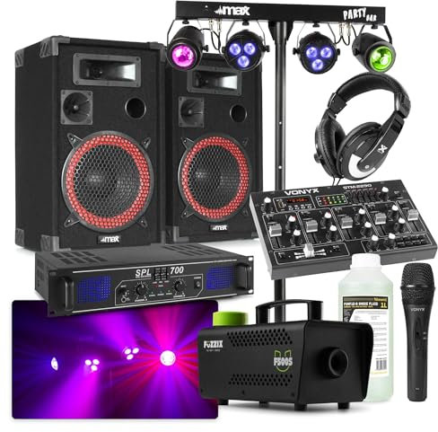 MAX Set Completo 700W DJ Bluetooth Disco con Sonido, luz, Humo y líquido