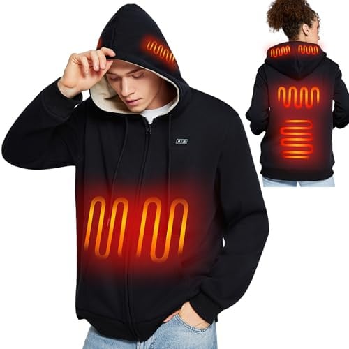 seenlast Beheizbarer Hoodie, Beheizbare Jacke Beheizbare Hoodie Heizpullover Herren Damen mit 10000 mAh Akku, Wärme Jacke mit heizung, 3 Temperaturstufen 6 Heizzonen, Beheizbare Kleidung