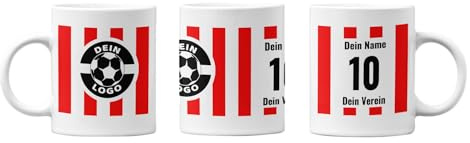 Tasse mit Wunschdruck im Vereinslook, mit individuellem Name, Nummer und Vereinsname für jede Sportart - mit Wunschtext und Logo gestalten. Geschenk für Trainer, Betreuer Geschenk für Sportler