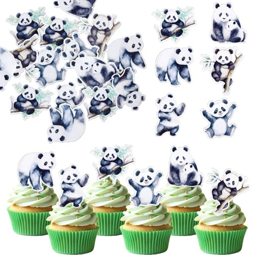 60 Stück Essbare Panda Cupcake Toppers Waffel Papier Grün Bambus Tortendeko Niedliches Tier Bär Kuchen Deko für aby Dusche Kinder Geburtstag Tier Thema Party Kuchen Dekorationen