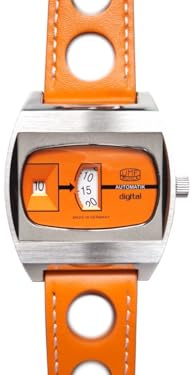 UMF RUHLA Jumping Hour - Digitale Scheibenuhr in Orange - 41 mm - Automatik 26 Steine - Edelstahlgehäuse - Saphirglas - 36 h Gangreserve - Limitierte Neuauflage 2025 – Made in Germany